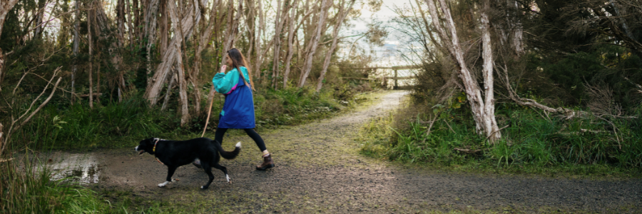 Girl walking dog