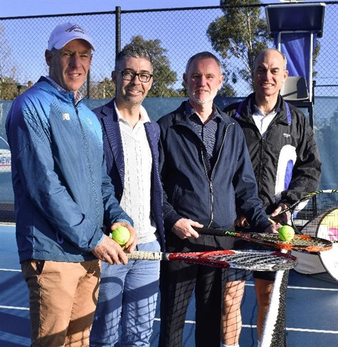 Tennis Centre manager Andrew Youl, Tennis Tasmania's Darren Sturgess, City of Launceston Mayor Albert van Zetten, and Liberal Lyons MP Guy Barnett